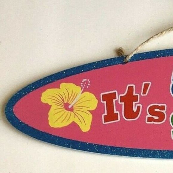 IT'S 5 O'CLOCK SOMEWHERE Hibiscus Wood Sign Luau Tiki Bar Wall Island Decoration - Picture 4 of 11